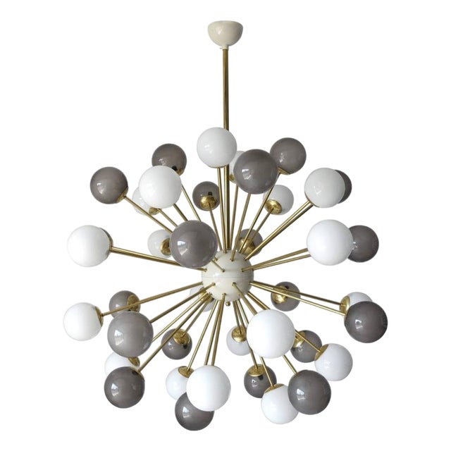 21st Century Nova Polished Brass Mix Gray White Murano Sputnik Chandelier by Fabio LTD For Sale