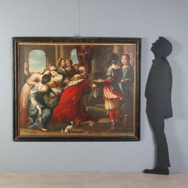 Oil on canvas depicting a biblical scene from the First Book of Kings, showing King Solomon in a moment of idolatry within...