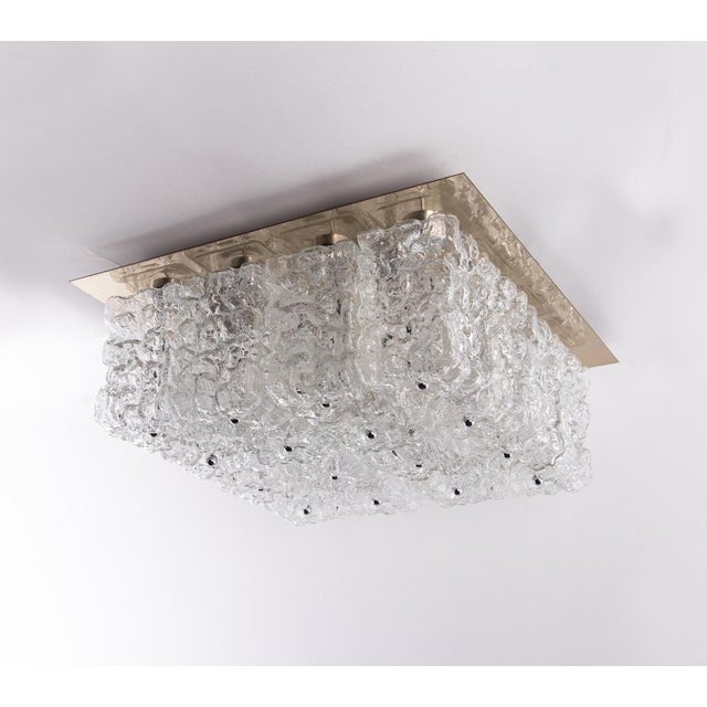 German Large Square Glass & Brass Chandelier from Limburg, 1960 For Sale - Image 6 of 13