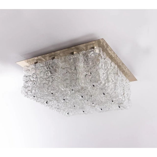 Large German Square Glass & Brass Flush Mount from Limburg, 1960 For Sale - Image 6 of 13