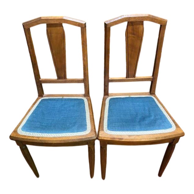 Set of Art Deco Chairs with Upholstered Seats For Sale