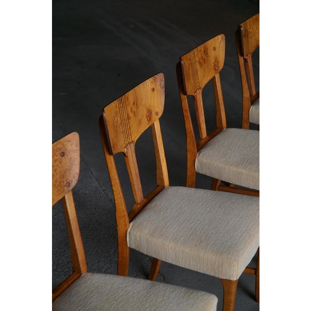 Wood Early 20th Century Art Nouveau Danish Dining Chairs in Burl & Velvet, 1920s, Set of 4 For Sale - Image 7 of 18