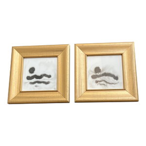 Contemporary 2 Original Abstract Ink Painting Gold Frames-a Pair