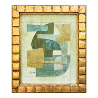 Contemporary "Celadon" Collage in Vintage Mid-Century Frame For Sale