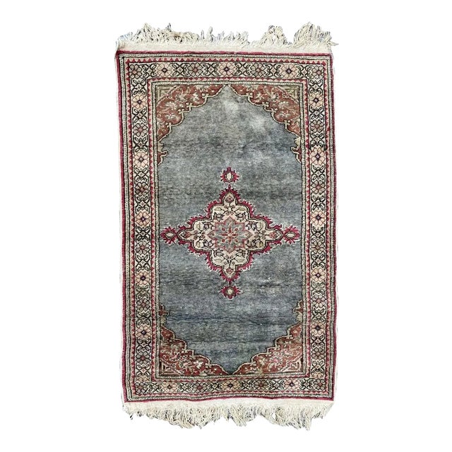 Small Vintage Turkish Kayseri Silk & Cotton Rug For Sale