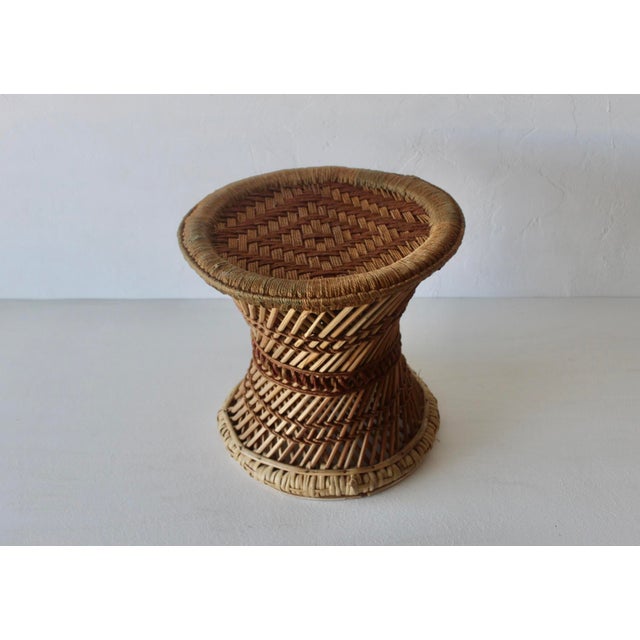 Vintage Woven Bamboo Rattan Woven Cane Wicker Stool Mid-Century For Sale In Miami - Image 6 of 17