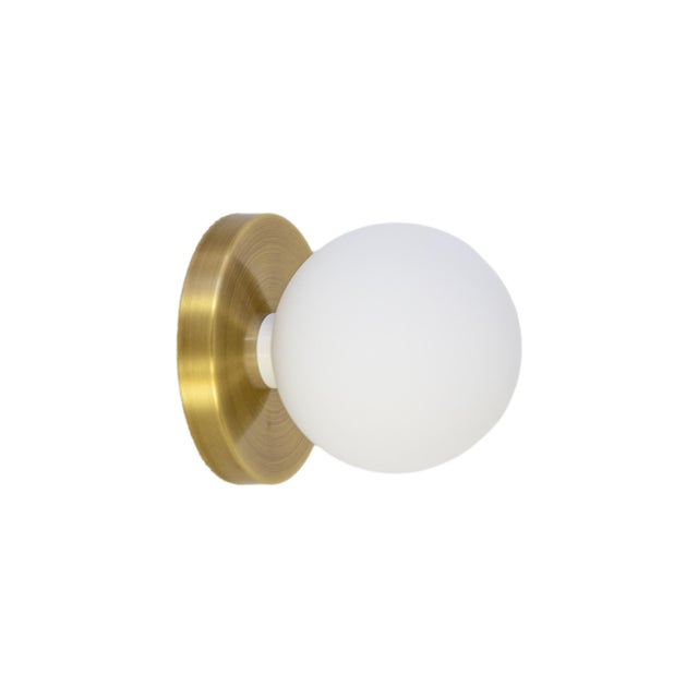 Modern Globe Sconce Brass, Modern, 5 Inch Glass Globes, by Research.Lighting, Modern, Minimal For Sale - Image 3 of 8