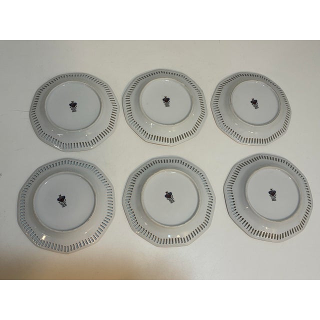 Charming set of six vintage Schwarzenhammer Bavaria porcelain plates from Western Germany. Each 7.5-inch plate features a...