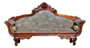 Antique Victorian Rococo Revival Hand-Carved Rosewood Sofa – Early 20th Century Ornate Floral Upholstered Couch