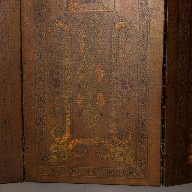 Arts & Crafts Tooled Leather Three Panel Screen 20thC For Sale - Image 6 of 6