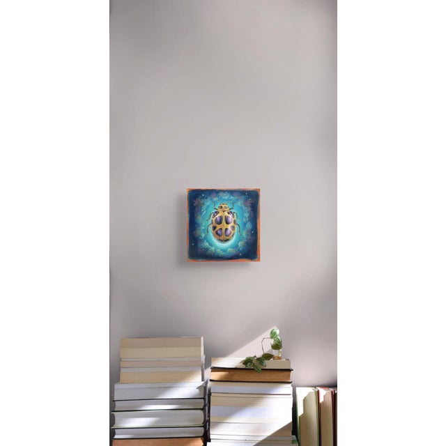 Early 21st Century Space Beetle 02 by Stacy D'Aguiar | Acrylic on wood Illustration of a beetle against a cosmic background For Sale - Image 5 of 5