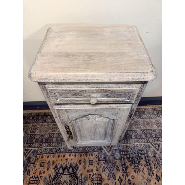 Antique French Bleached and Whitewashed Oak Bedside Table, 1890s For Sale - Image 3 of 10