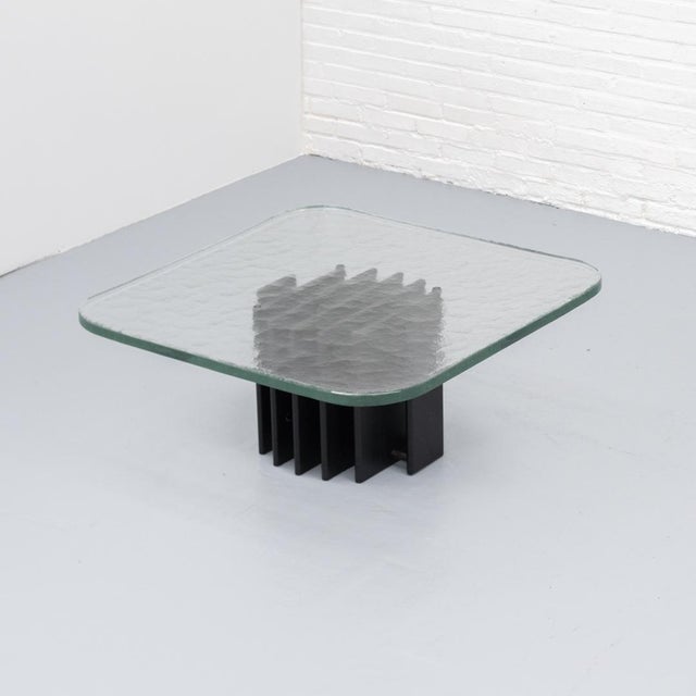 Heinz Lilienthal coffee table from the 1970s, featuring an impressive 30 mm thick cast glass top resting on an...
