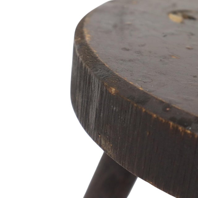 Wood Vintage Rustic Three-Legged Stool in Stained Wood For Sale - Image 7 of 15