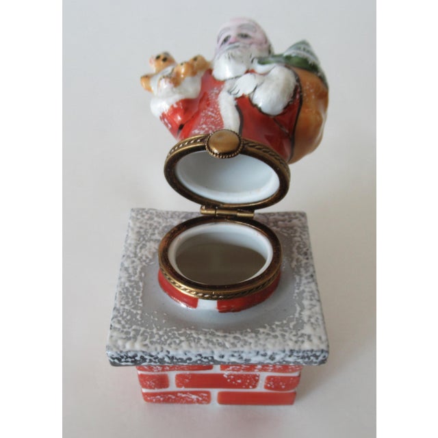 Limoges, France, Hand-Painted Porcelain Santa Claus in Chimney Collector's Lidded Trinket Box For Sale - Image 10 of 12