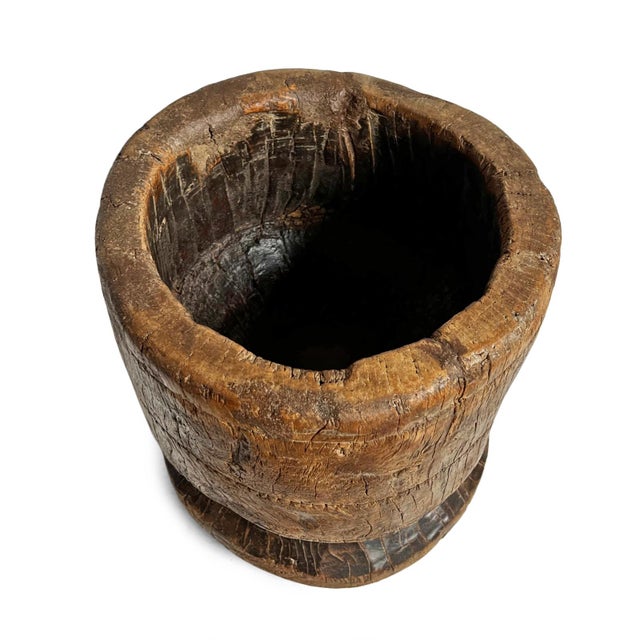 Vintage Rustic India Wood Pestle Pot For Sale - Image 4 of 5
