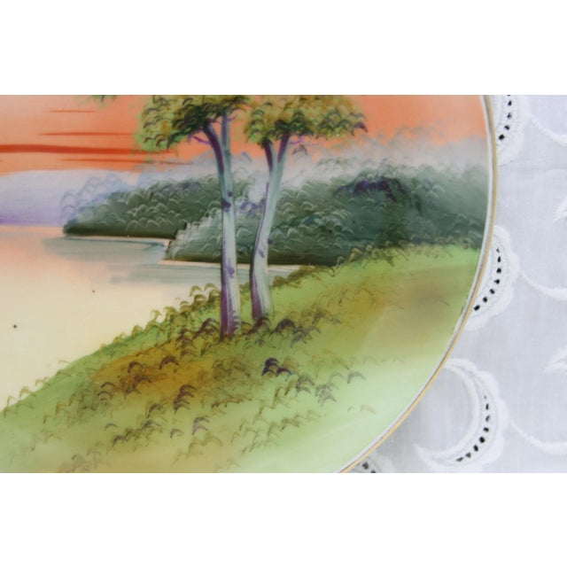 Antique Asian Nippon Round Porcelain 8" Plate Hand Painted Sunset Lake Scene For Sale In West Palm - Image 6 of 8