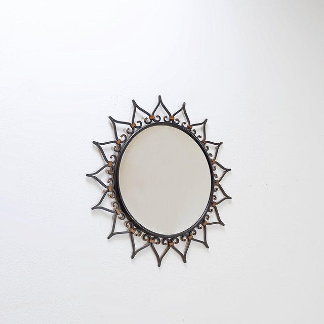 Mid-Century Modern Sunburst Wall Mirror in Iron with Heart Motif, 1960s For Sale - Image 3 of 12