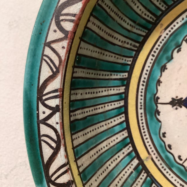 Late 19th Century Late 19th Century Large Moroccan Ceramic Wall Decor Plate Polychrome Handcrafted Hand Painted Glazed From Fez For Sale - Image 5 of 12
