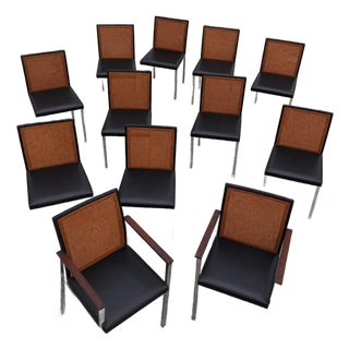 Set of Twelve Mid 20th Century Paul McCobb for Lane Cane-Back Dining Chairs in Rosewood and Chrome For Sale