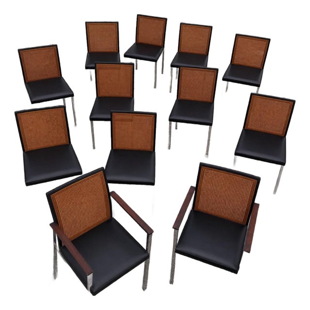 Set of Twelve Mid 20th Century Paul McCobb for Lane Cane-Back Dining Chairs in Rosewood and Chrome For Sale