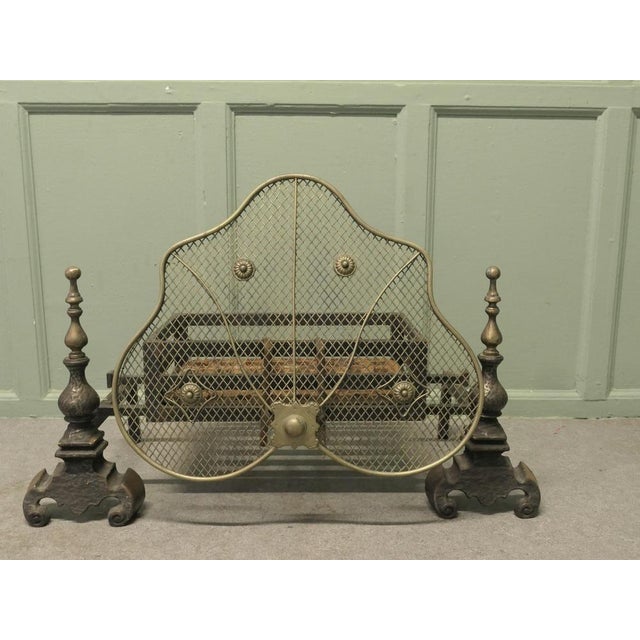 Antique Fire Grate on Andirons with Brass Guard, 1800s For Sale - Image 5 of 9