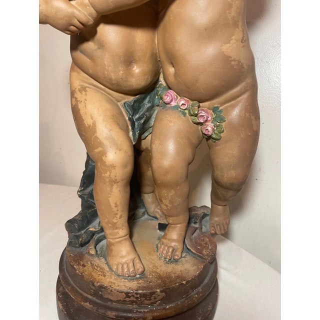 Large Antique Handmade Nude Cherub Cupid Pottery Sculpture Statue Terracotta For Sale - Image 11 of 15
