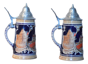 Glazed Stoneware Beer Mugs, 1930s, Set of 2