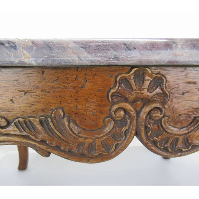 French Louis XV Style Carved Wood and Marble-Top Low Table For Sale - Image 3 of 5