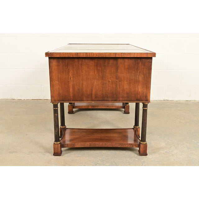 Hekman Furniture French Empire Burled Walnut Leather Top Desk, Circa 1960s For Sale - Image 11 of 13