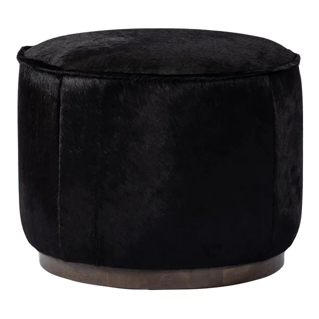 Four Hands Sinclair Round Ottoman, Dark Hair On Hide For Sale