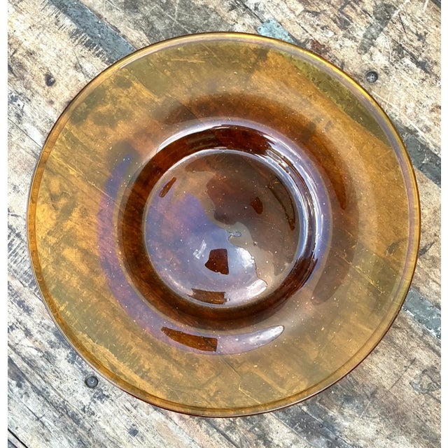 Glass Vintage Amber Glass Serving Tray For Sale - Image 7 of 12