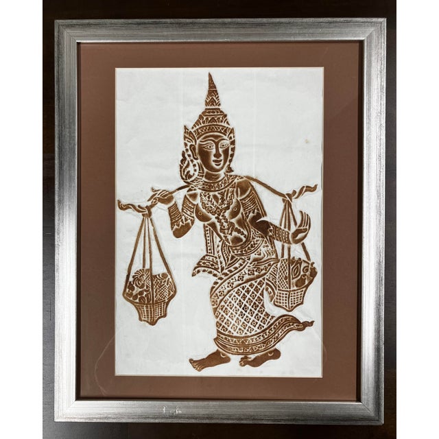 Asian Vintage Framed Thai Temple Rubbing on Rice Paper Artwork For Sale - Image 3 of 16