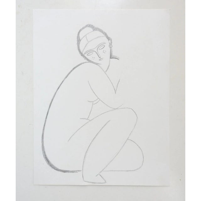 Vintage post modern nude figure pencil drawing on paper. Unsigned. Unframed.