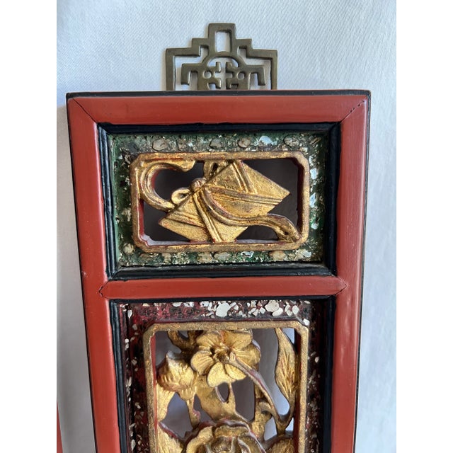 Wood Antique Chinese Carved Wood Wall Hangings- Set of 2 For Sale - Image 7 of 14