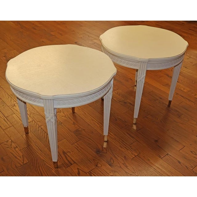 1990s Pair of Century Furniture VillaDomain Gustavian Swedish Style White End Tables For Sale - Image 9 of 12