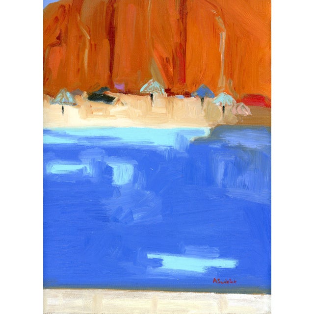 2020s After David Hockney Abstract Poolside Beach Landscape Oil Painting by Alexandra Swistak For Sale - Image 5 of 11
