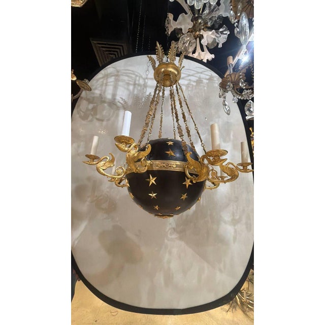 Late 19th Century French Empire Globe Chandelier With Swans For Sale - Image 9 of 9