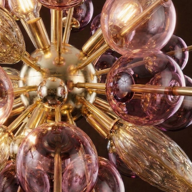 Pink and Amber Murano Glass Bubble Explosion Sputnik Lamp, 1960s For Sale - Image 4 of 5