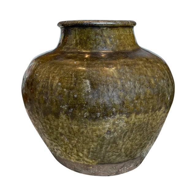 Green Antique 19th Century Japanese Meiji Tanba Stoneware Vessel For Sale - Image 8 of 8