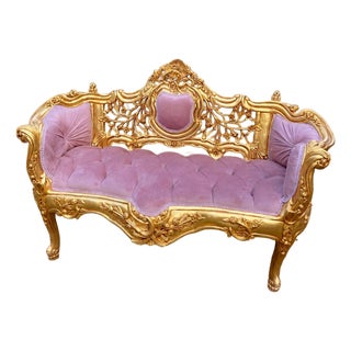 Late 20c Artisan Louis XVI Gold Rose Beech Settee For Sale