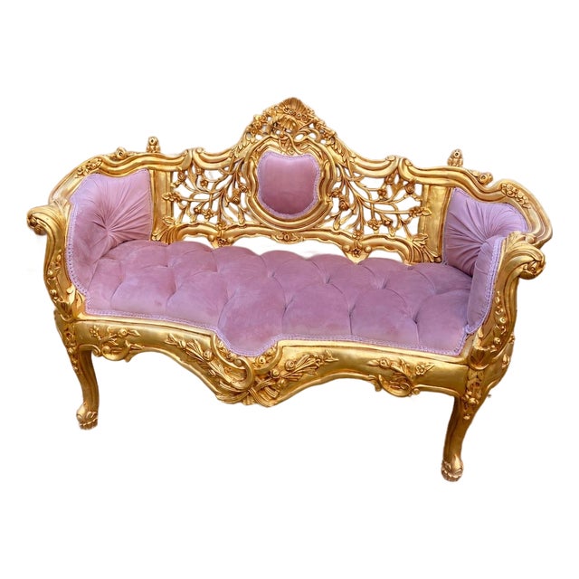 Late 20c Artisan Louis XVI Gold Rose Beech Settee For Sale