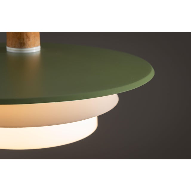 Brown Pendant Light in Oak Wood with Green Shade and Glass, 1960s For Sale - Image 8 of 12