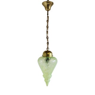 Arts & Crafts Vaseline Glass Pendant Light by Henry G. Richardson & Sons, 1900s For Sale