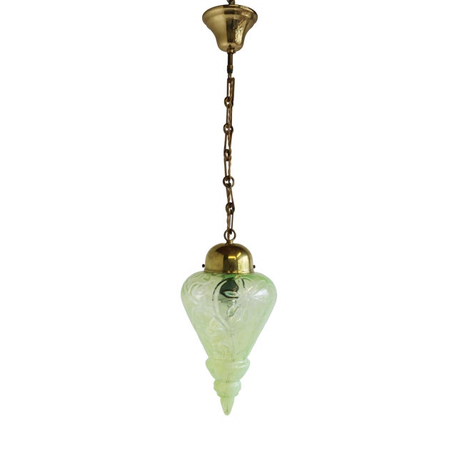Arts & Crafts Vaseline Glass Pendant Light by Henry G. Richardson & Sons, 1900s For Sale
