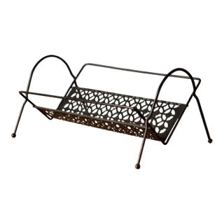 Mid Century Modernist Black Metal Magazine Rack Lp Record Holder For Sale