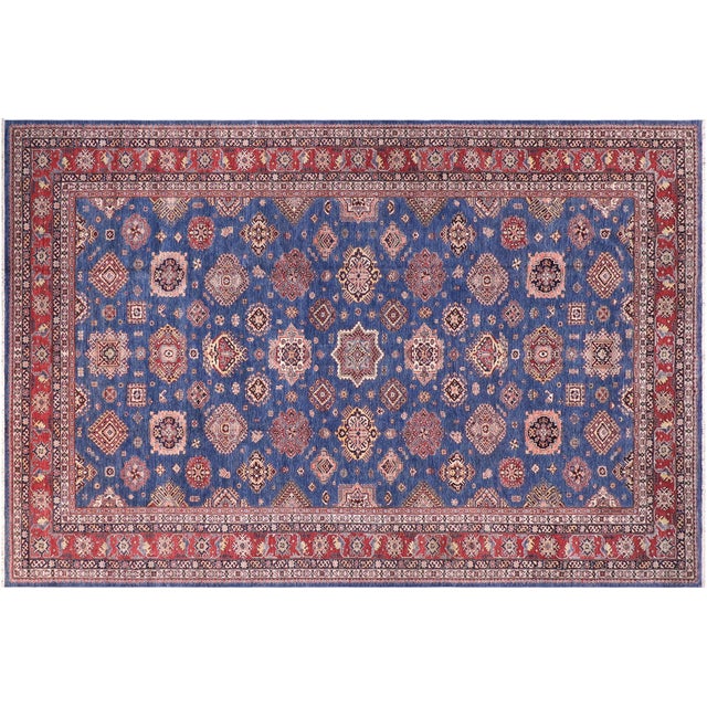 Blue Boho Chic Rustic Super Kazak Blue/Red Wool Rug - 11'8'' X 15'6'' For Sale - Image 8 of 10