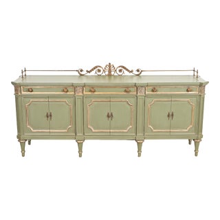 Karges French Regency Louis XVI Green Lacquer and Gold Gilt Sideboard, Circa 1960s For Sale
