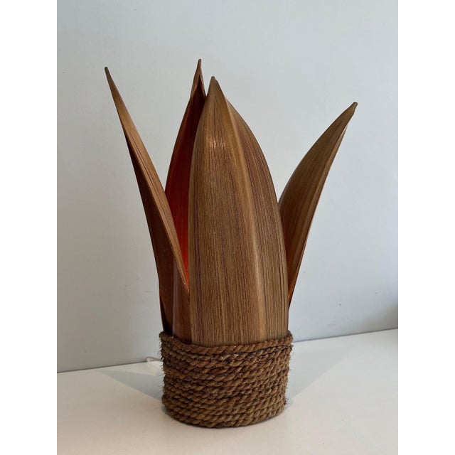 Brown 1970s Decorative Palm Tree and Rope Table Lamp For Sale - Image 8 of 12