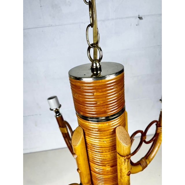 Brown Vintage Bamboo Rattan Chandelier For Sale - Image 8 of 11